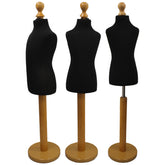Children Kids Age 6-8 Years Tailors Dummy Mannequin, Black Torso Bust with a Light Wood Round Base